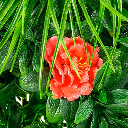 Primrose Pack of 8 Artificial Red Rose and Green Wall Hedge Panels, W: 100 cm x H: 100 cm – 2