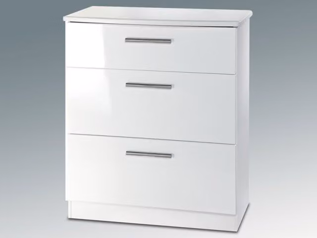 Welcome Knightsbridge White High Gloss 3 Drawer Deep Low Chest of Drawers
