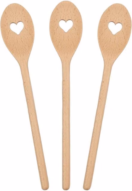 Argon Tableware Wooden Heart Cooking Spoon in Brown and Beige, 30 cm
