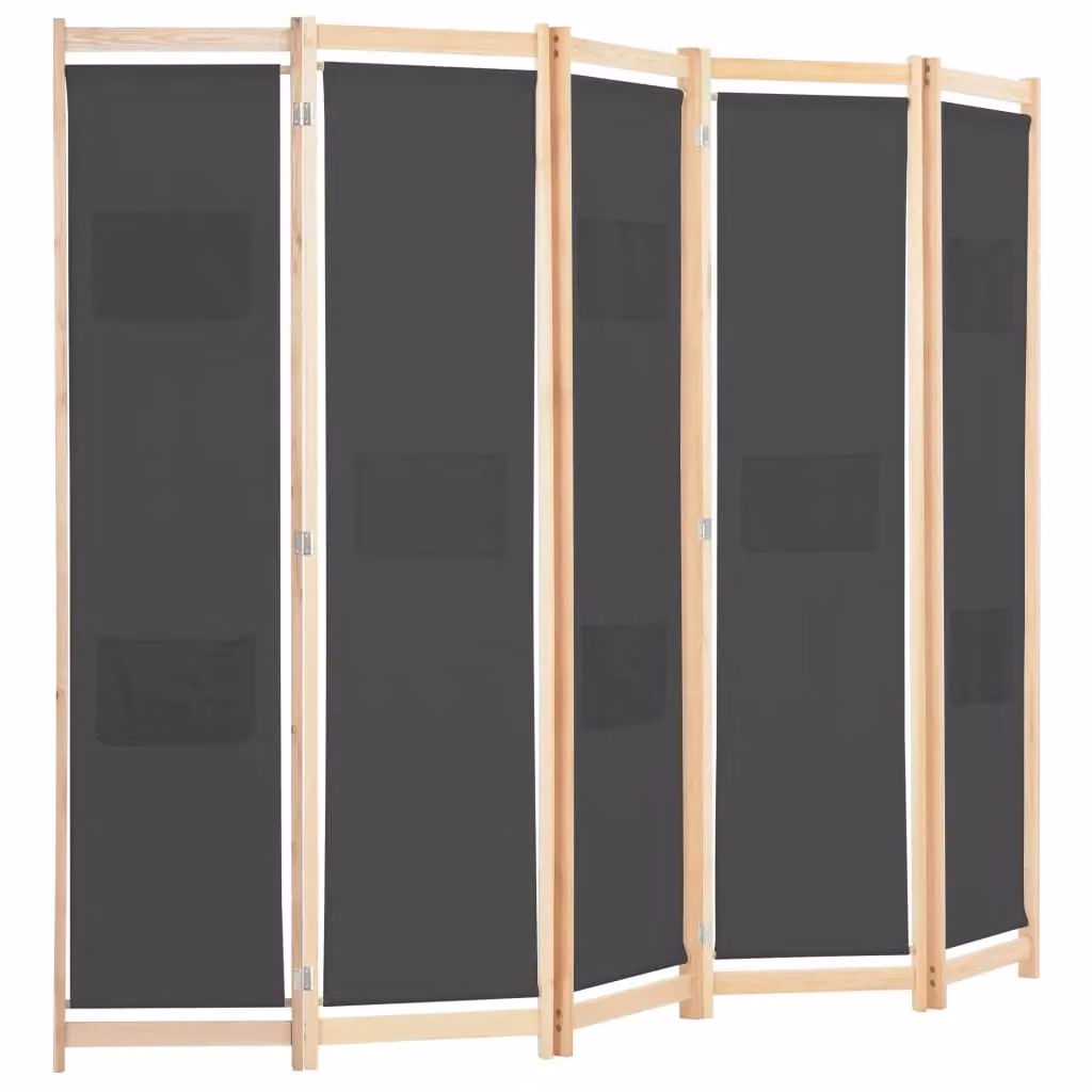 Berkfield Home 5-Panel Grey Fabric Room Divider, W/D/H: 200 x 4 x 170 cm – 2