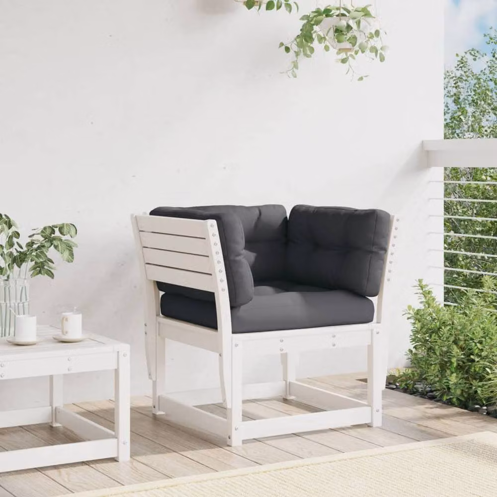 Berkfield Home Rustic White Solid Wood Pine Garden Sofa Armrest with Cushions – 2