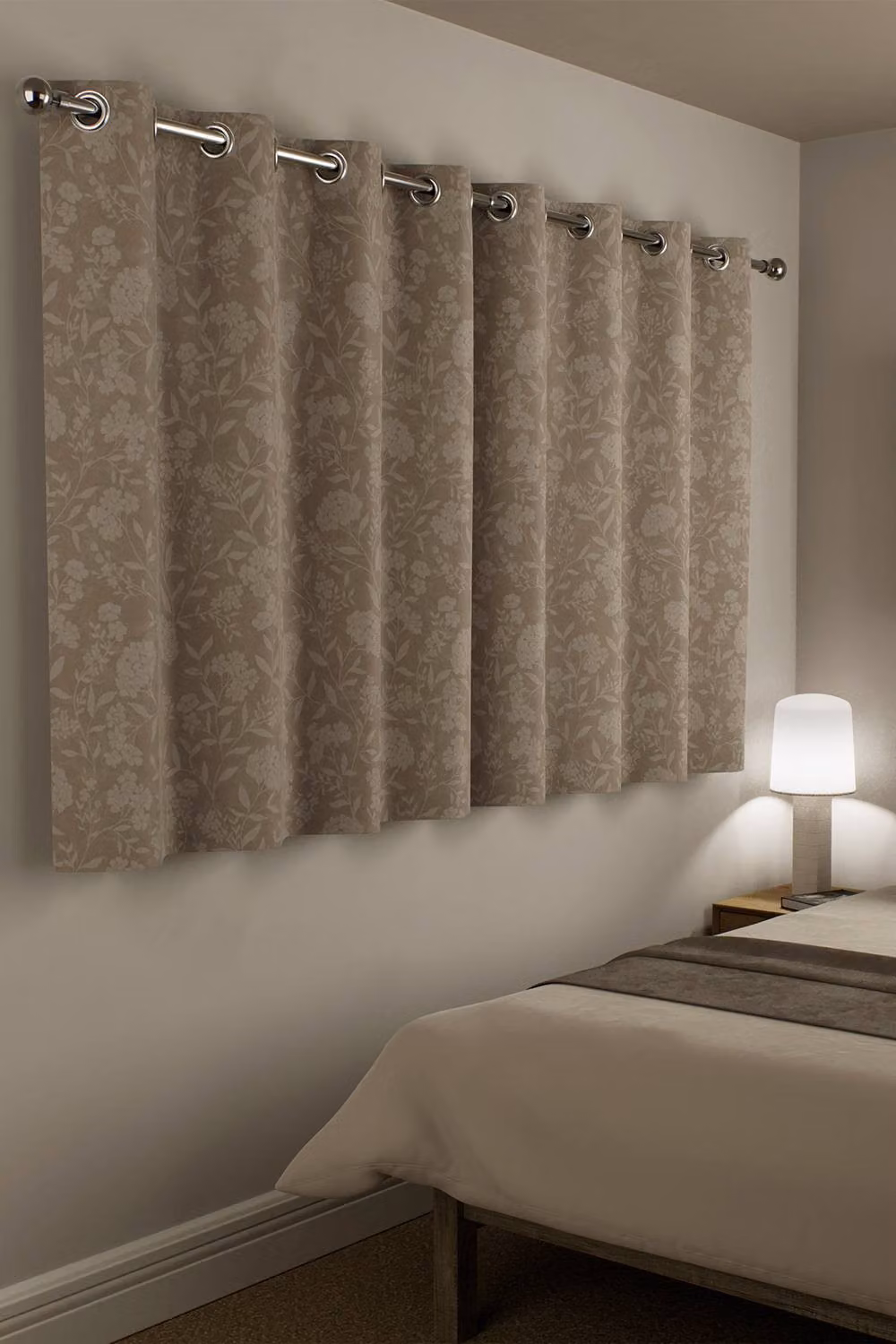 Enhanced Living Cream Floral Print 100% Blackout Thermal Eyelet Suede Curtains, Pair, Width: 168 cm, Drop: 229 cm – 4