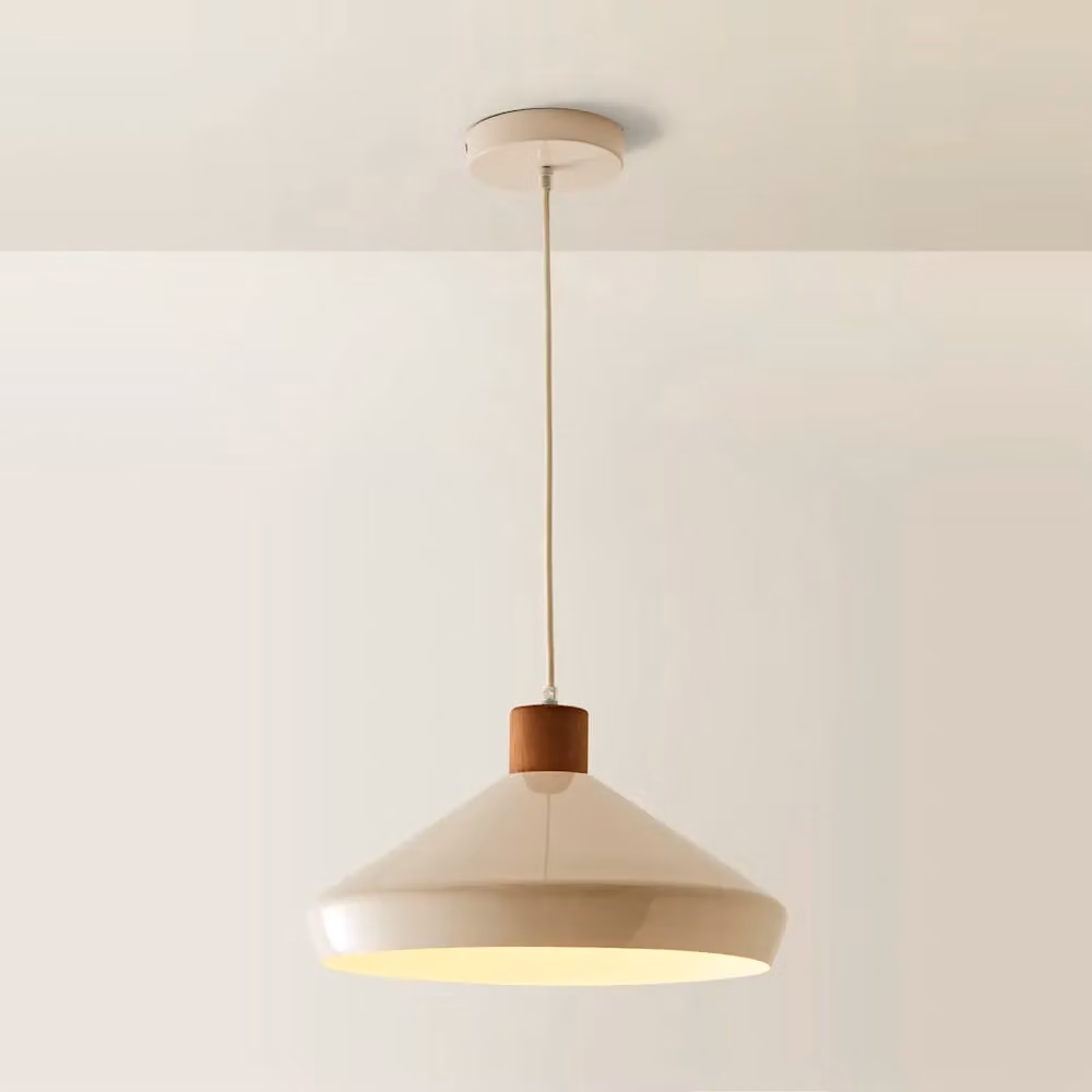 ValueLights Parker Gloss Adjustable Ceiling Pendant Light with Walnut Wood Dome in Cream and Beige – 2