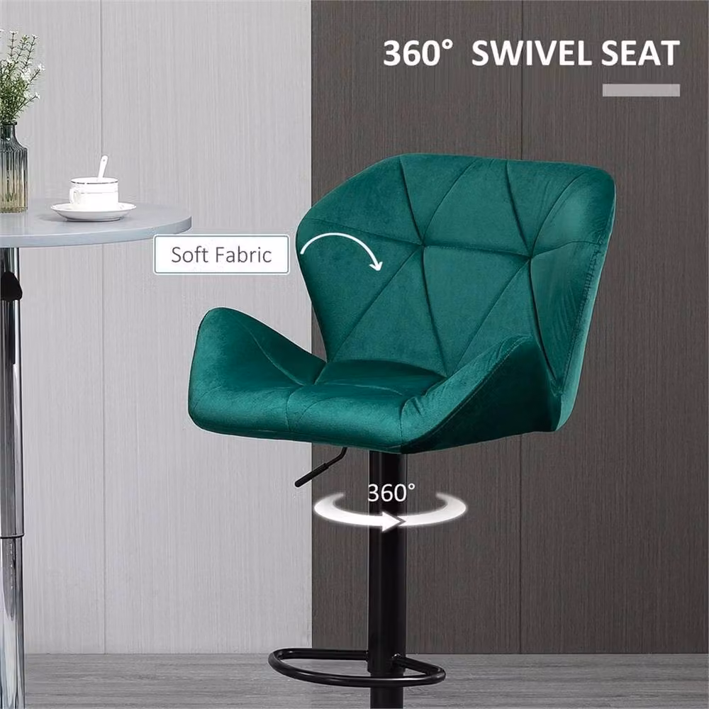 EONLION Set of 2 Green Velvet-Touch Bar Stools with Metal Legs, Height: 100 cm – 3