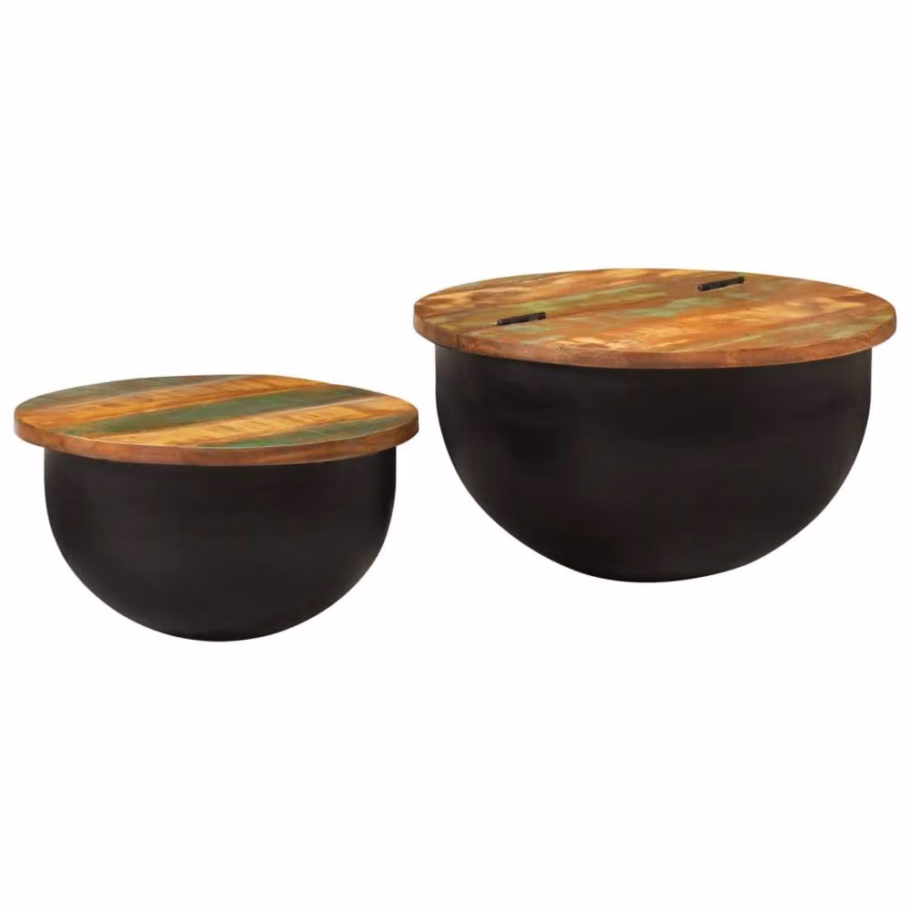 Berkfield Home 2 Piece Black Solid Reclaimed Wood Nested Coffee Table Set – 2