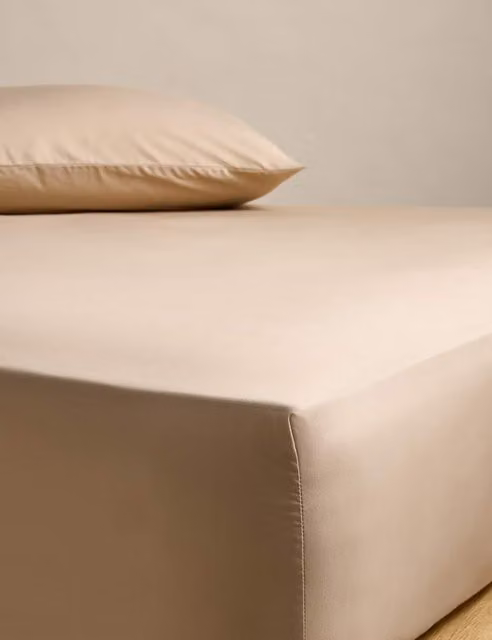M&S Stay Cool Lyocell Rich Fitted Sheet, Beige, W/D/H: 180 x 200 cm