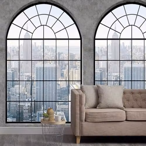 Grandeco New York Window Textured Mural in Grey and Multicolour, W: 280 cm, H: 159 cm