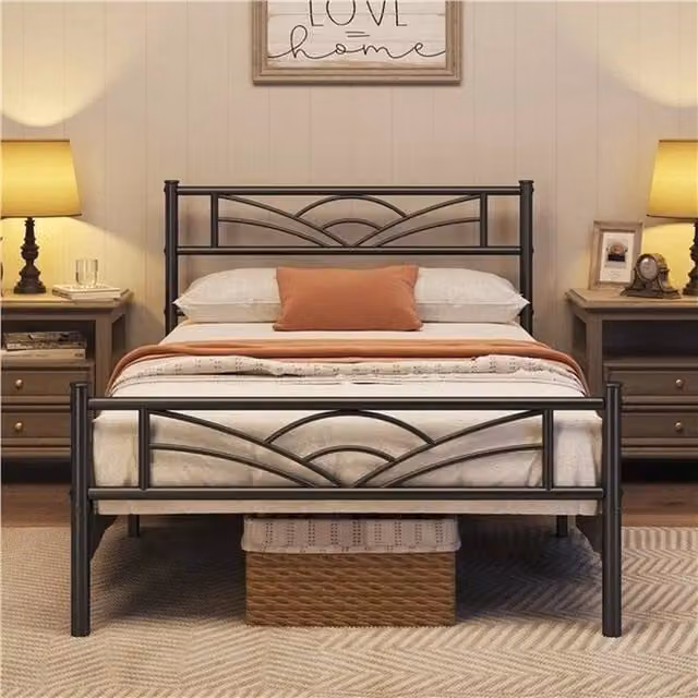 Kelvenix Single Metal Bed Frame in Black, W/D/H: 90 x 190 cm