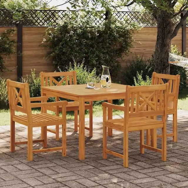 Berkfield Home 5 Piece Acacia Wood Garden Dining Set in Brown – 1