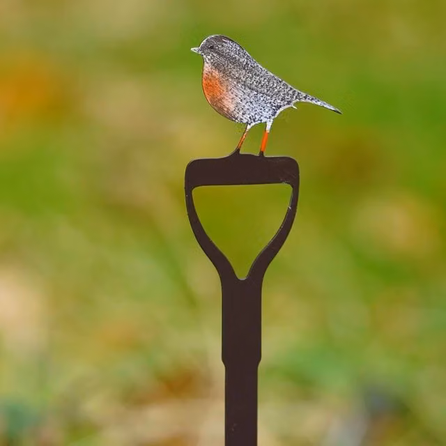 Havendro Mini Robin on Fork Multicolour Metal Garden Stake Outdoor Statue Decor