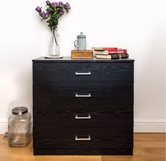 Home Treats Modern Black Wooden Chest of Drawers with Metal Accents