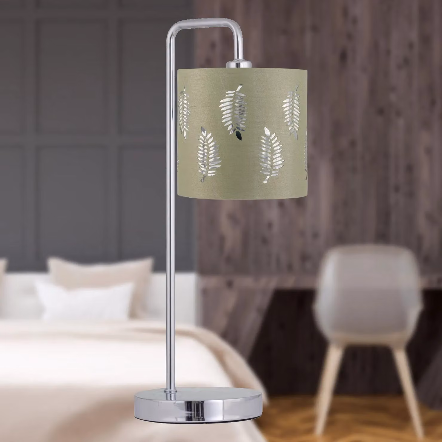 First Choice Lighting Set of 2 Arched Chrome Table Lamps with Green Fabric Shades – 3