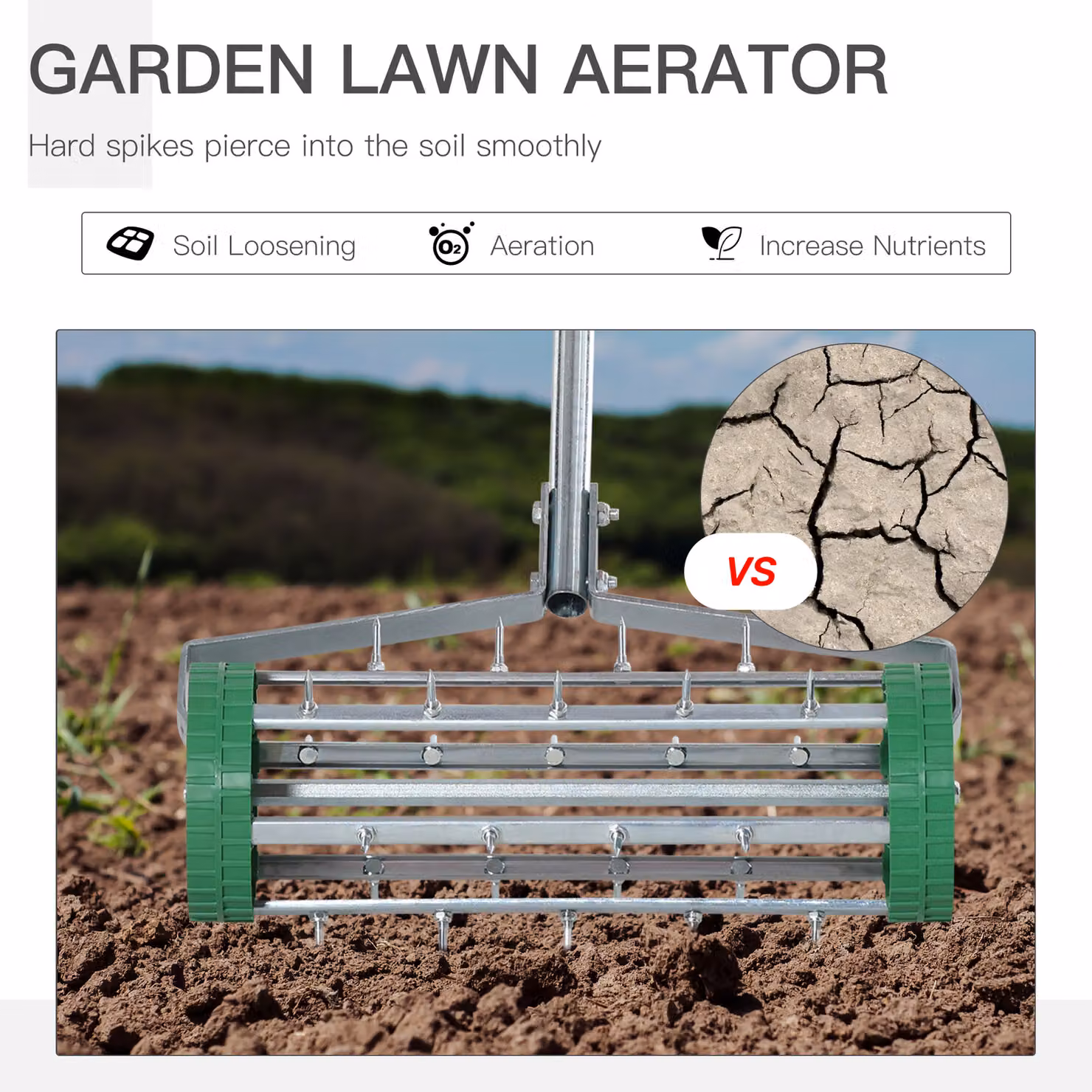 Outsunny Manual Garden Rolling Lawn Aerator in Green and Silver – 4