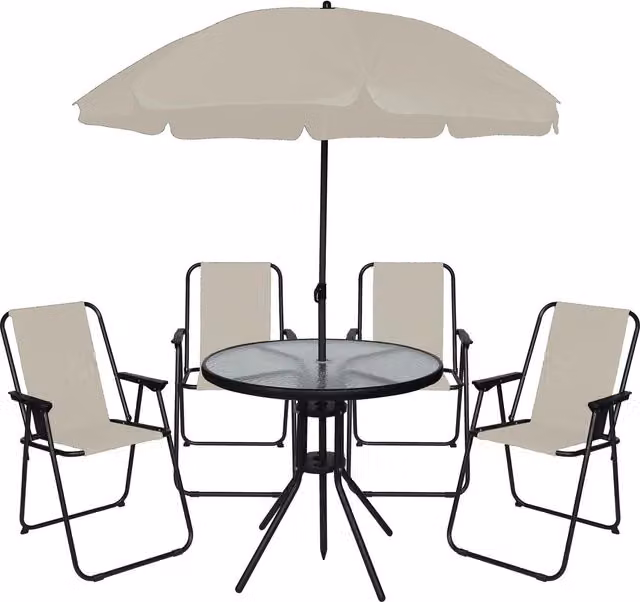 OHS 6 Piece Modern Metal Garden Patio Dining Set in Beige and Yellow