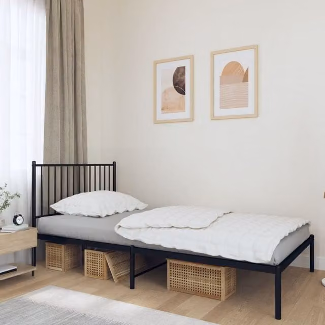 Berkfield Home Metal Bed Frame with Headboard in Black W: 107 cm, L: 203 cm – 1