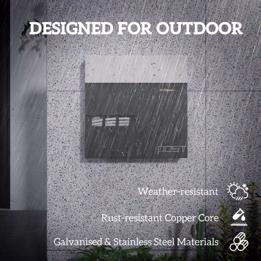 STILVORA Wall-Mounted Stainless Steel Lockable Letterbox with Viewing Window, Grey, W/D/H: 37.0 x 37.0 x 10.5 cm – 6