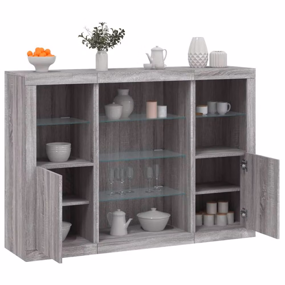 Berkfield Home 3-Piece Modern Sideboard Set in Grey Sonoma with Integrated LED Lighting and Glass Details – 2