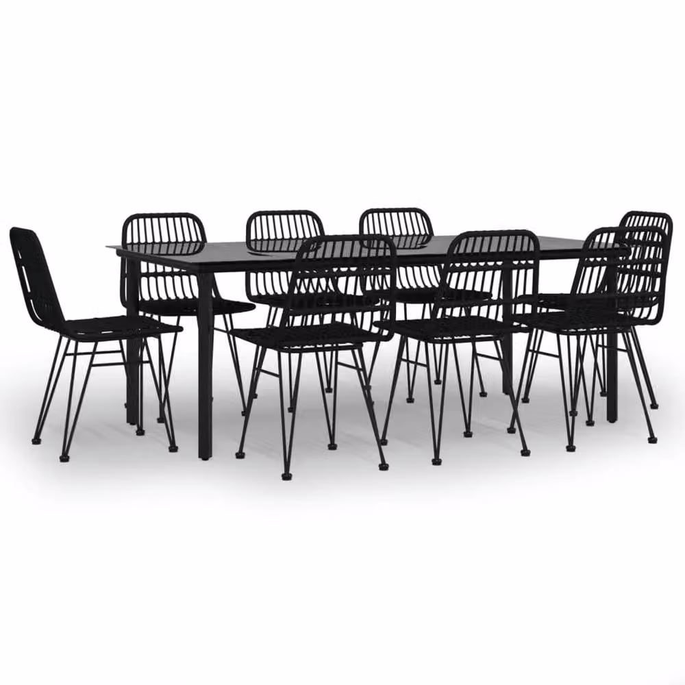 Berkfield Home Beautiful 9 Piece Black Poly Rattan Garden Dining Set – 3