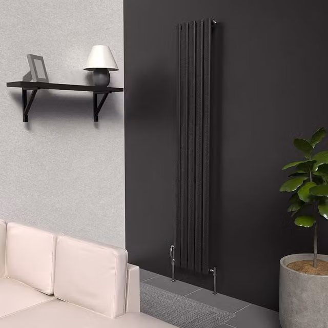 Lux Heat Oval Vertical Radiator in Pewter, H: 160 cm x W: 30 cm