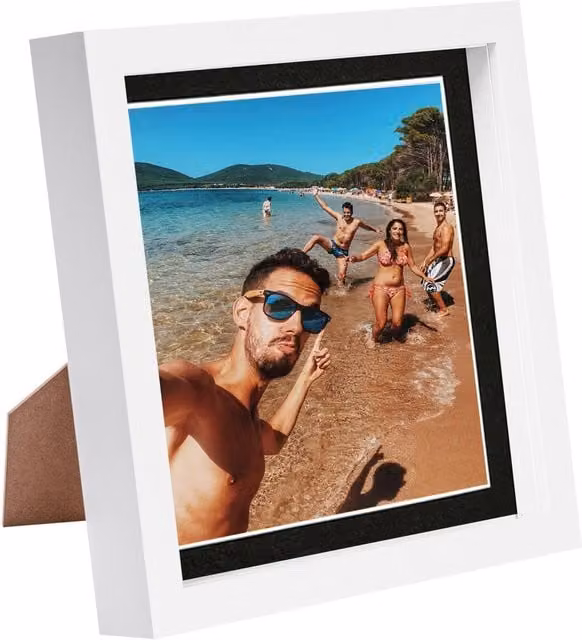 Nicola Spring White 3D Box Photo Frame with Black 6 x 6 inch Mount, W/D/H: 20.32 x 20.32 x 20.32 cm