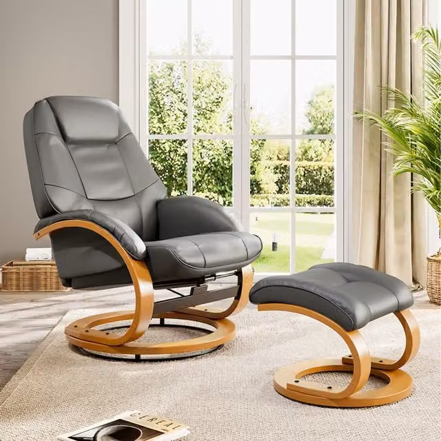 Komore Ergonomic Swivel Office Chair in Grey Synthetic Leather with Armrests
