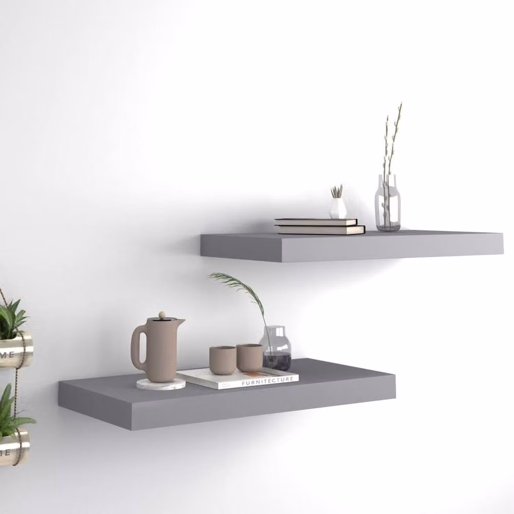 Berkfield Home Durable Floating Wall Shelves, 2 Pack, Grey, W/D/H: 50 x 23 x 3.8 cm – 2
