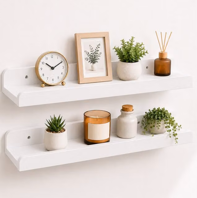 Innoteck Set of 2 U-Shaped Floating Wall Shelves, White, 60 cm