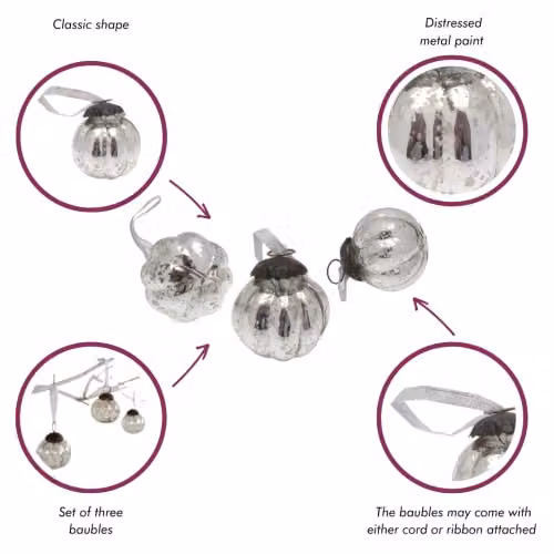 Paper High Set of 3 Silver Antique Effect Round Recycled Glass Christmas Hanging Baubles – 4