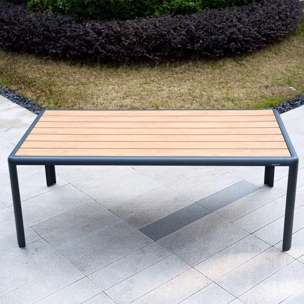 Mimo Outdoor Aluminium Dining Table with Grey Wood-Look Tabletop – 6