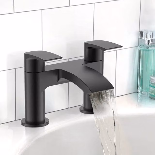 FLAVORA Matte Black Round Basin Tap and Bath Filler with Pop-Up Waste Set – 1