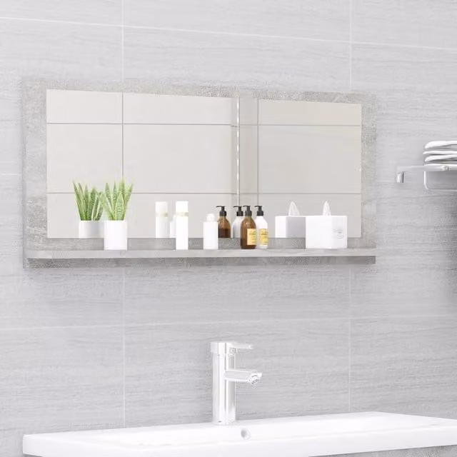 Berkfield Home Bathroom Mirror in Concrete Grey, W: 90 cm, D: 10.5 cm, H: 37 cm