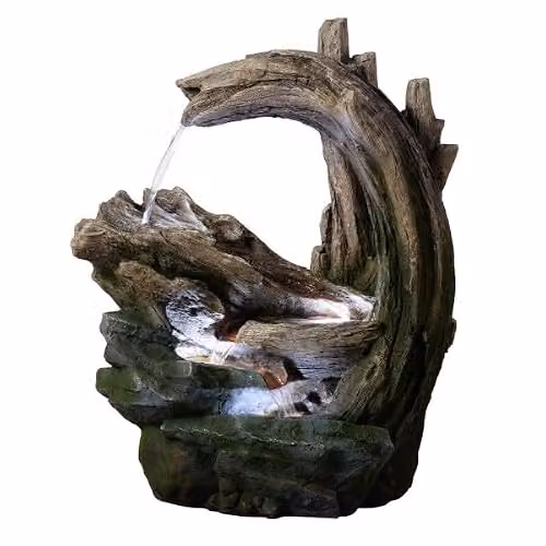 Teamson Home Grey Cascading Outdoor Garden Fountain with LED Lighting and Stone Effect Design, Height: 82 cm