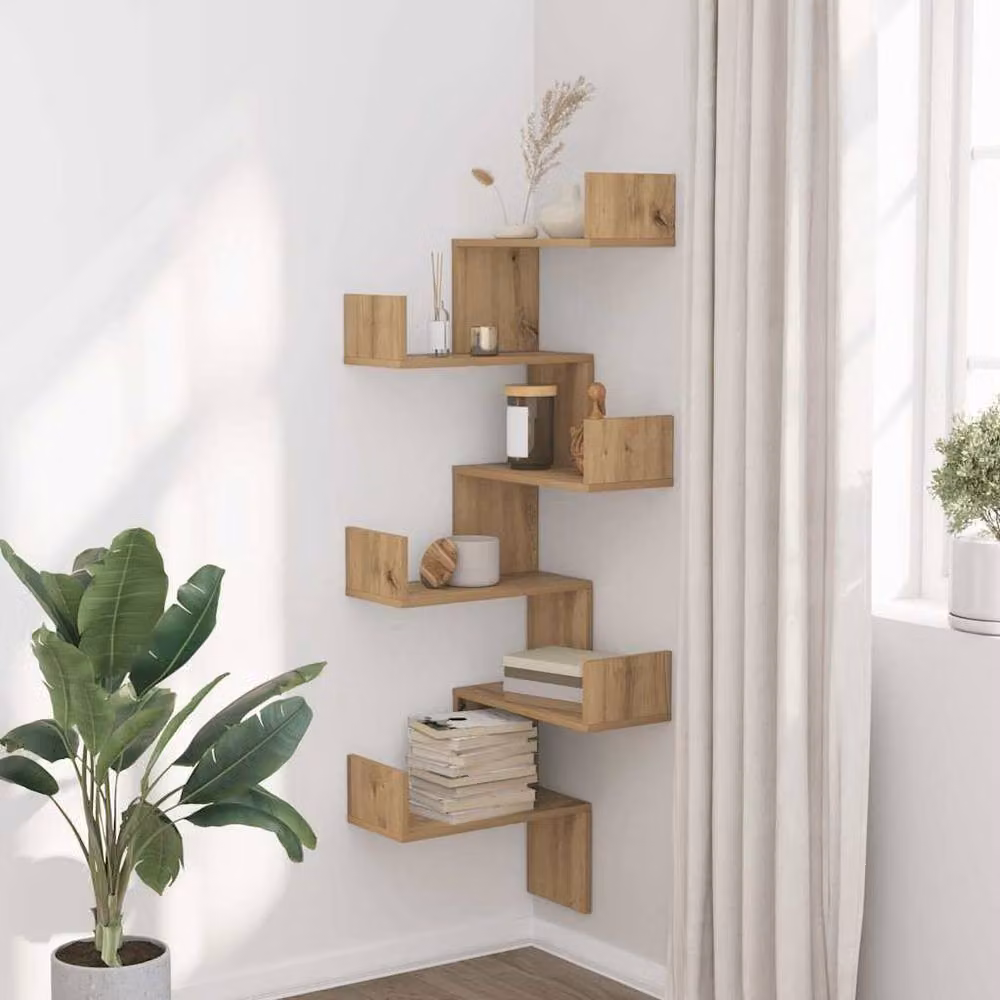 Berkfield Home Artisan Oak Wall Corner Shelf, Brown, W/D/H: 45 x 45 x 147 cm – 2