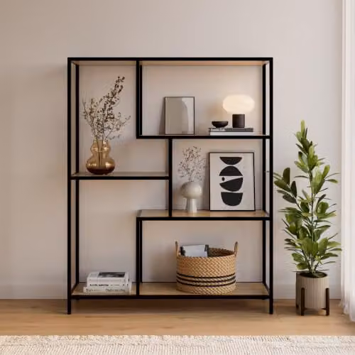 GFW Blake Modern Geometric Shelving Unit in Black, W/D/H: 150 x 36 x 23.45 cm – 1
