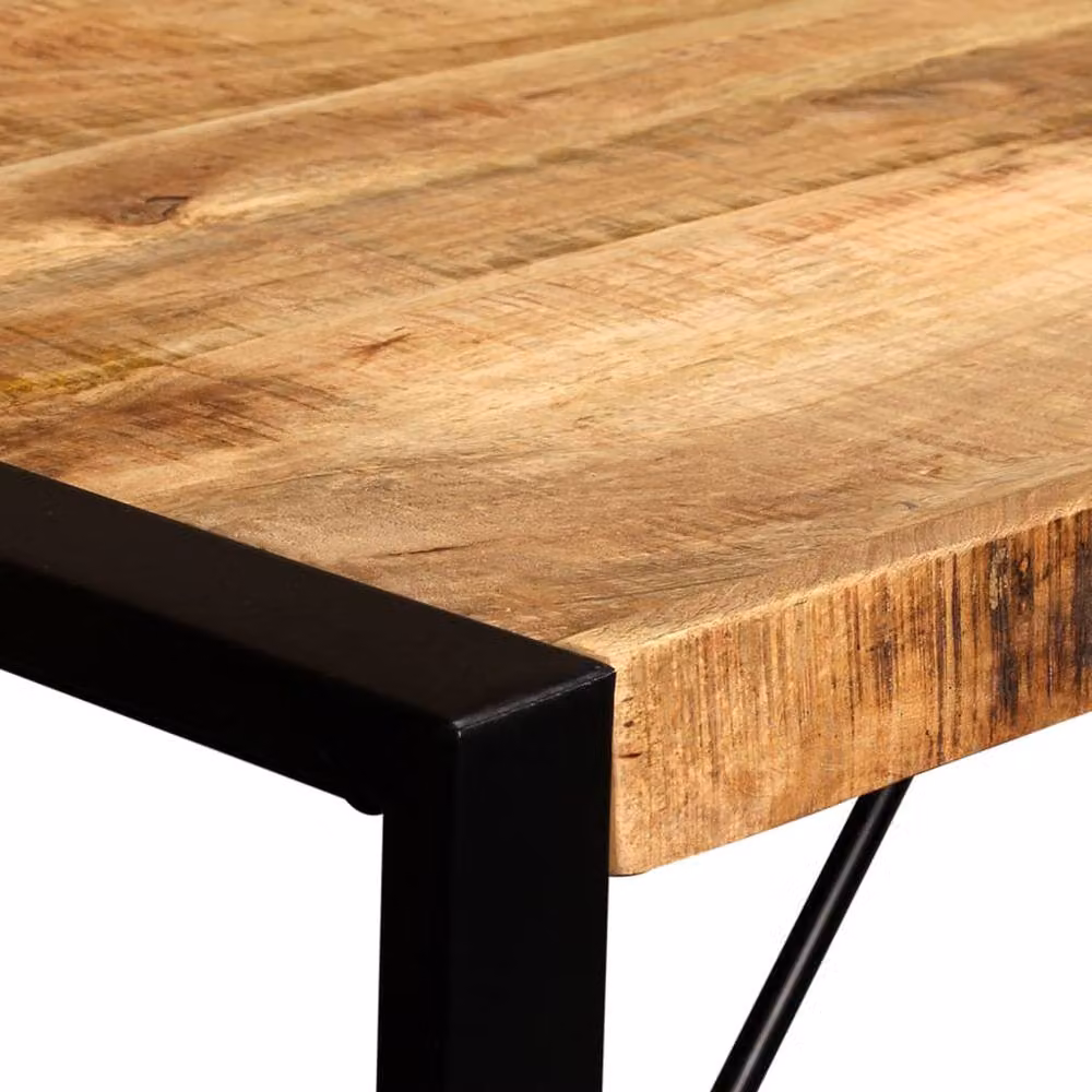 Berkfield Home Rectangular Dining Table in Brown Solid Rough Mango Wood with X-Frame Metal Legs, 120 cm – 4
