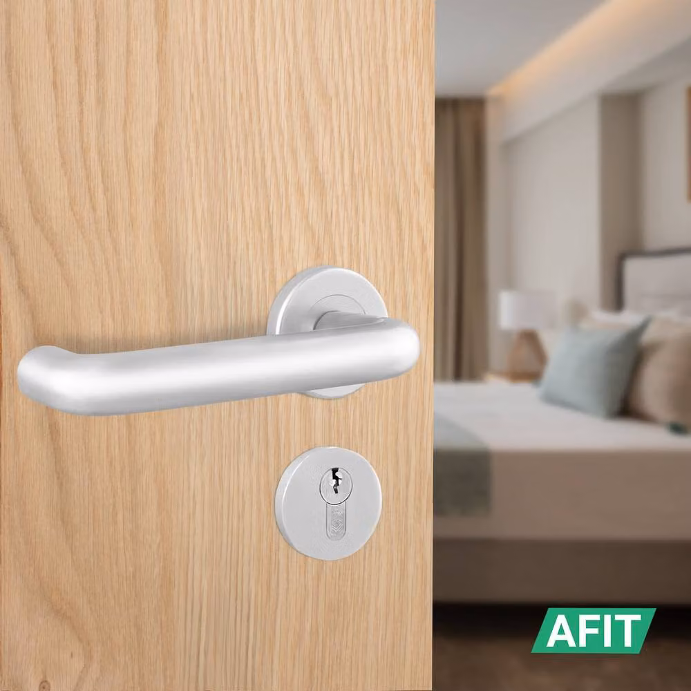 AFIT Satin Aluminium Return to Door Handles with Euro Double Cylinder Hinges, Silver, 150 x 150 mm – 4