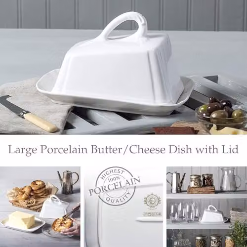 WM Bartleet & Sons Traditional Porcelain Cheese Dish with Lid, White, Diameter: 23 cm – 4