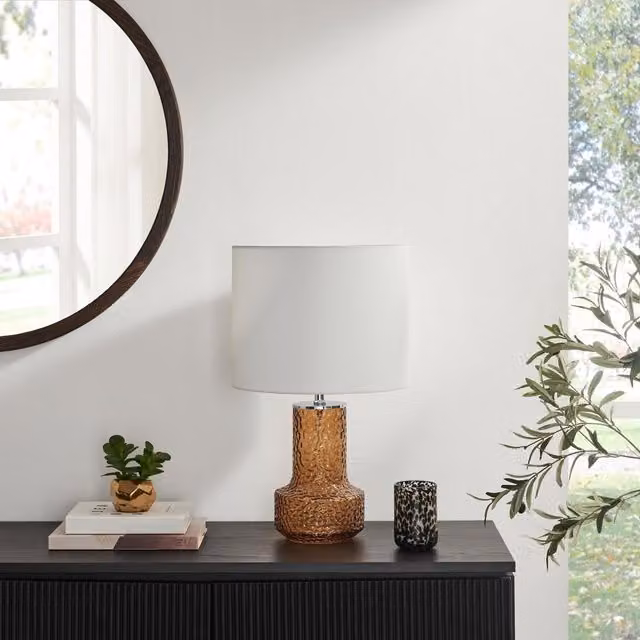 Furniturebox UK Modern Orange Glass Table Lamp with White Fabric Shade