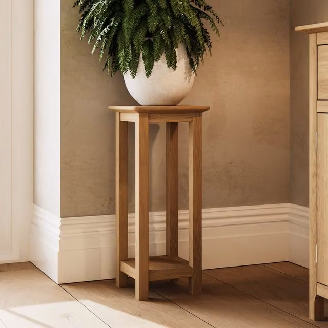Taberno Modern Painted Side Table with Shelf and Oak Effect Top in Brown