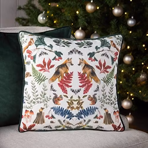 Evans Lichfield Mirrored Fox Watercolour Printed Square Cushion in Multicolour Green, W/D/H: 43 x 43 x 43 cm – 3