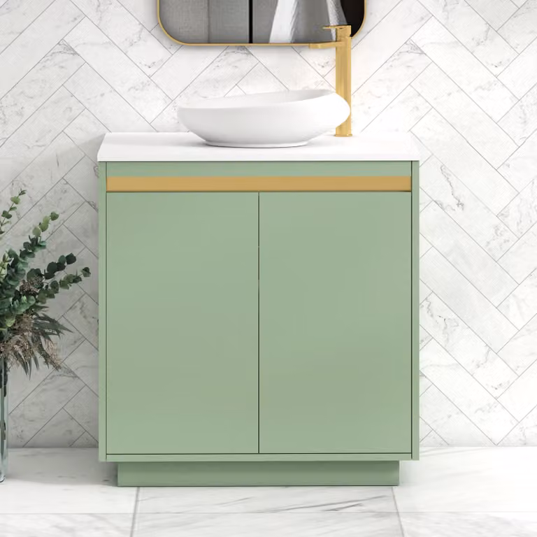 Royal Bathrooms Orion 800mm Mint Sage Floor Standing 2 Door Vanity Unit with Nova Basin and Brushed Brass Accent Trim