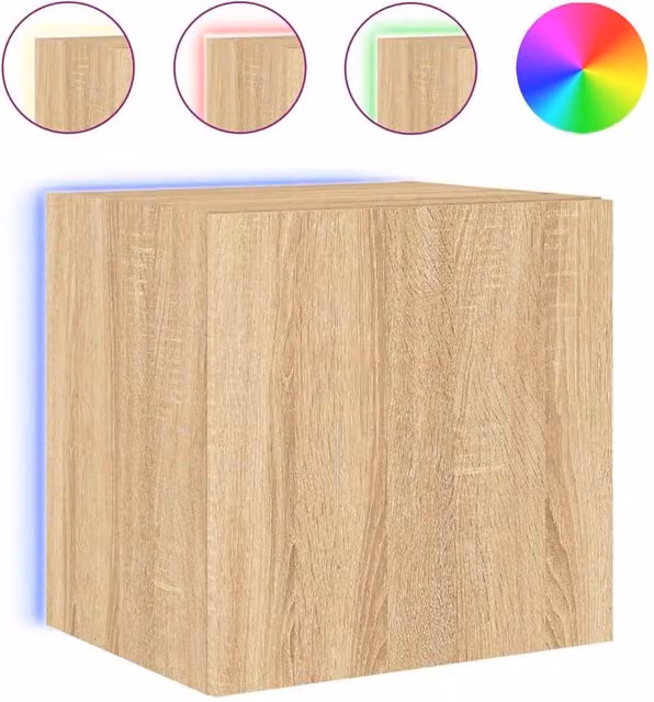 Berkfield Home Modern Wall Mounted TV Cabinet with Integrated LED Lights in Sonoma Oak, Brown, W/D/H: 40.5 x 35 x 40.5 cm – 1