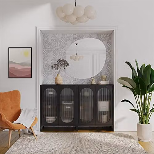 Dorel Home Luna Metal Cabinet with 2 Fluted Glass Doors, Black, W/D/H: 80 x 40 x 102 cm – 3