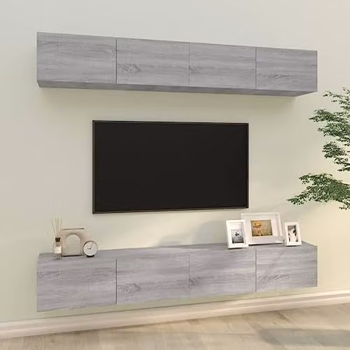 vidaXL Set of 4 Wall-Mounted TV Cabinets in Grey Sonoma Wood, W/D/H: 100 x 30 x 30 cm – 2