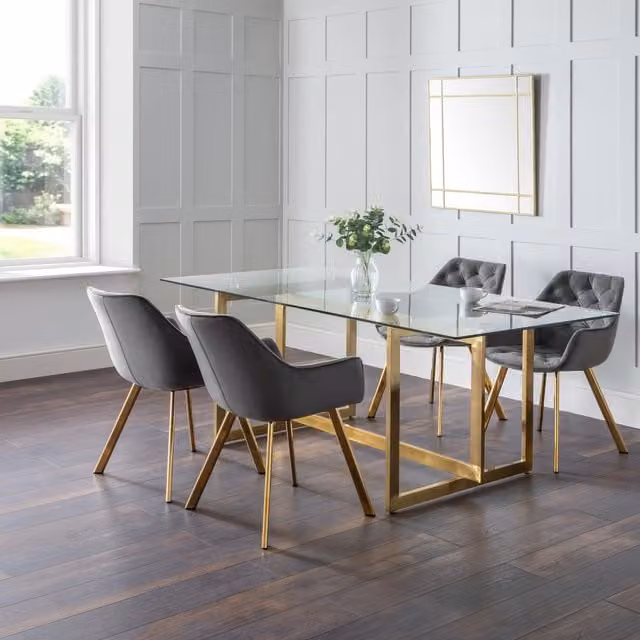 Julian Bowen Minori Rectangular Glass and Gold Dining Table W/D/H: 200 x 100 x 76 cm – 1