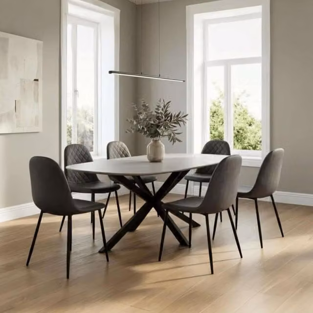 Home Source Sigma Grey Melamine Top Dining Table and Anastasia Chairs Set