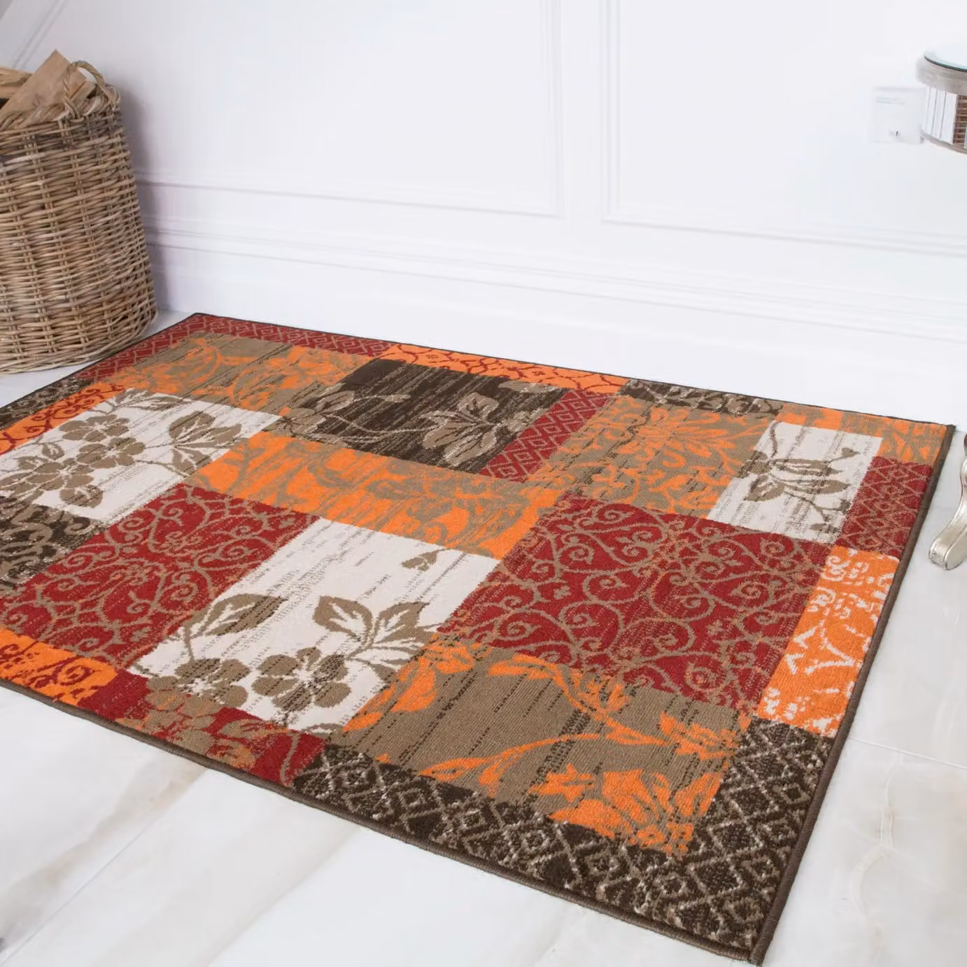 Kukoon Red Terracotta Brown Traditional Patchwork Living Area Rug, W/D/H: 160 x 160 x 1 cm – 3