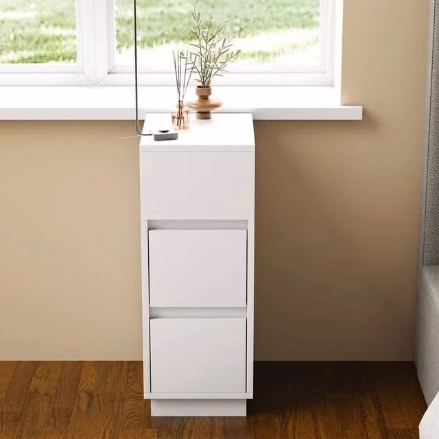 NESTLUNE 2 Drawer Wooden Bedroom Bedside Cabinet in White, W: 100 cm, D: 15 cm
