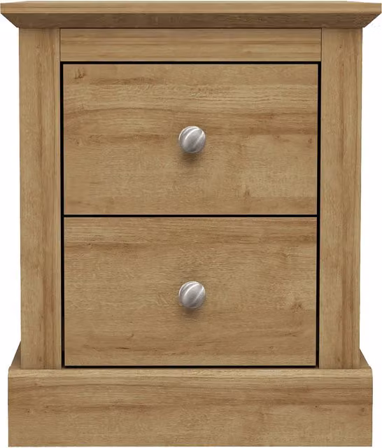 LPD Home Devon 2 Drawer Bedside Cabinet in Oak Brown