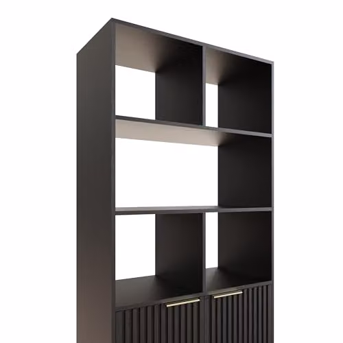GFW Nervata Black Modern Asymmetric Bookcase with Shelves and Cabinet Storage, H 181 x W 80 x D 39 cm – 4